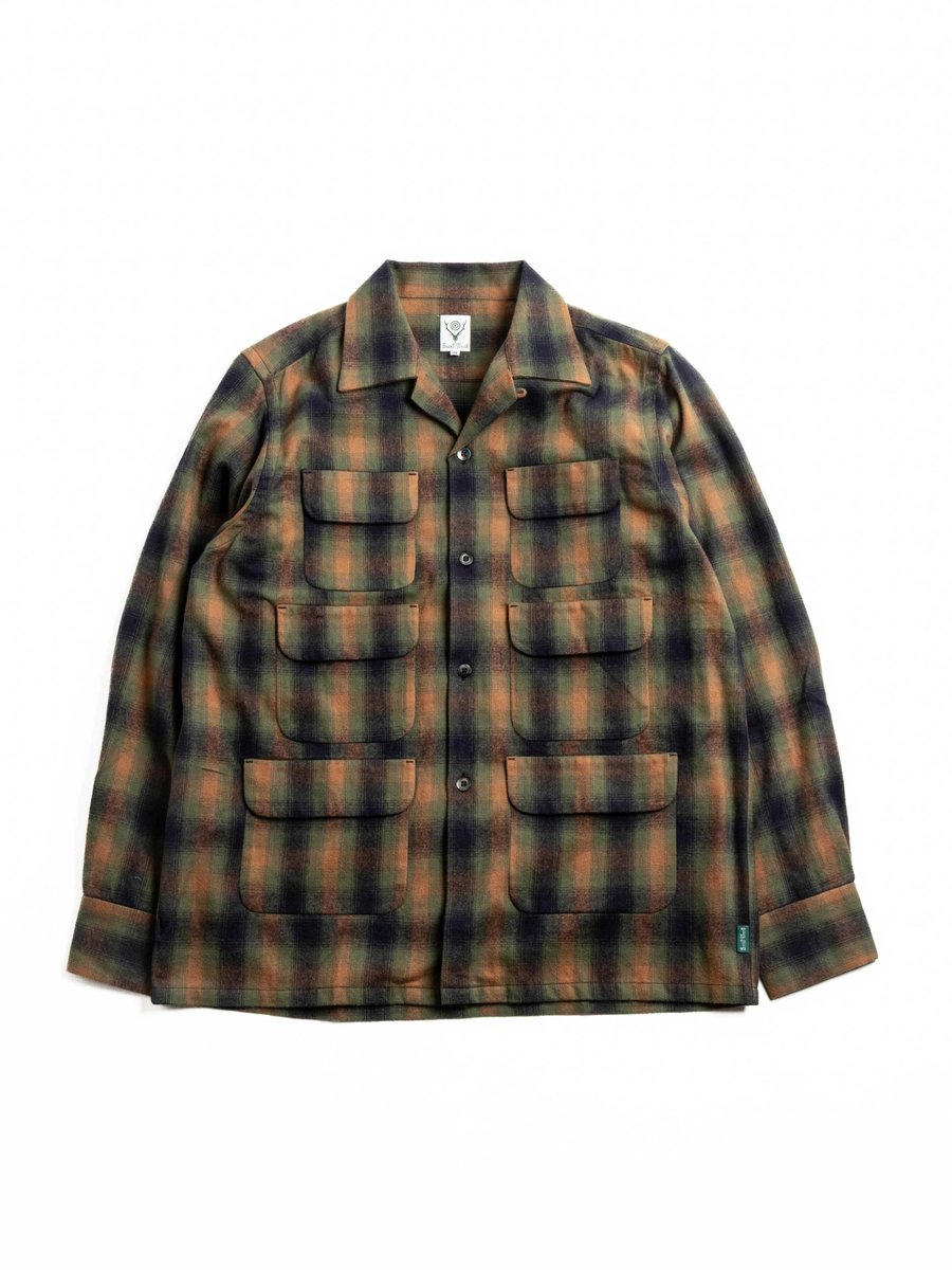 SOUTH2 WEST8 6 POCKET COTTON PLAID GREEN