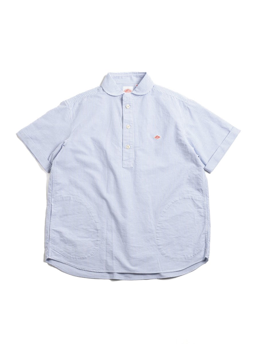 ROUND COLLAR P.O SHIRT S/S OXFORD SAX X WHITE STRIPE