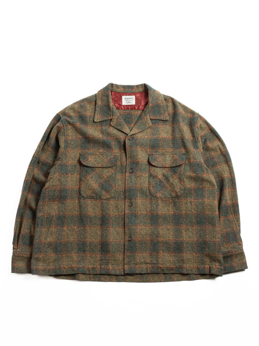 H.UNIT OMBRE CHECK OPEN COLLAR SHIRT GREEN