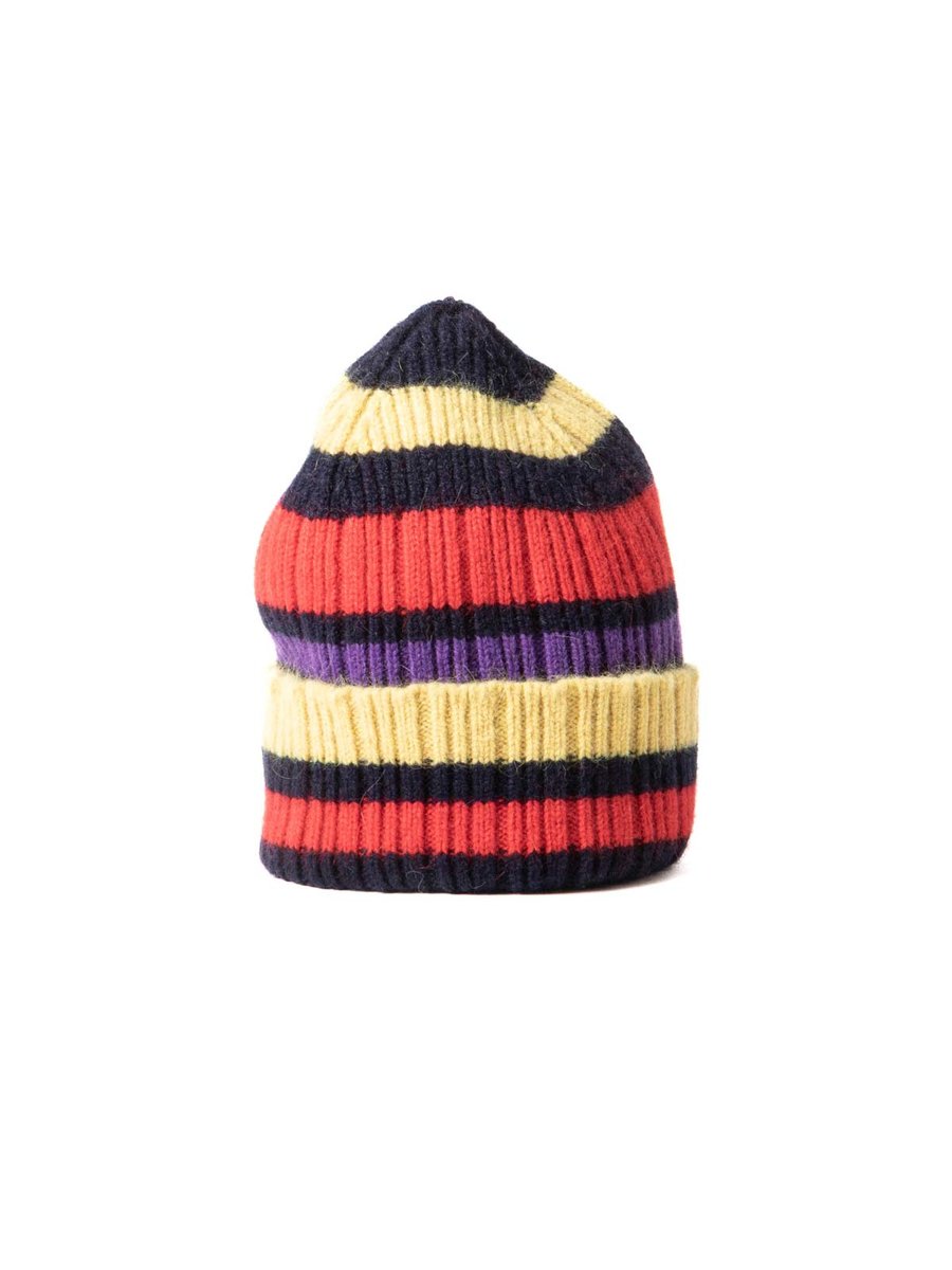 STRIPED GEELONGORA BEANIE NAVY YELLOW & RED