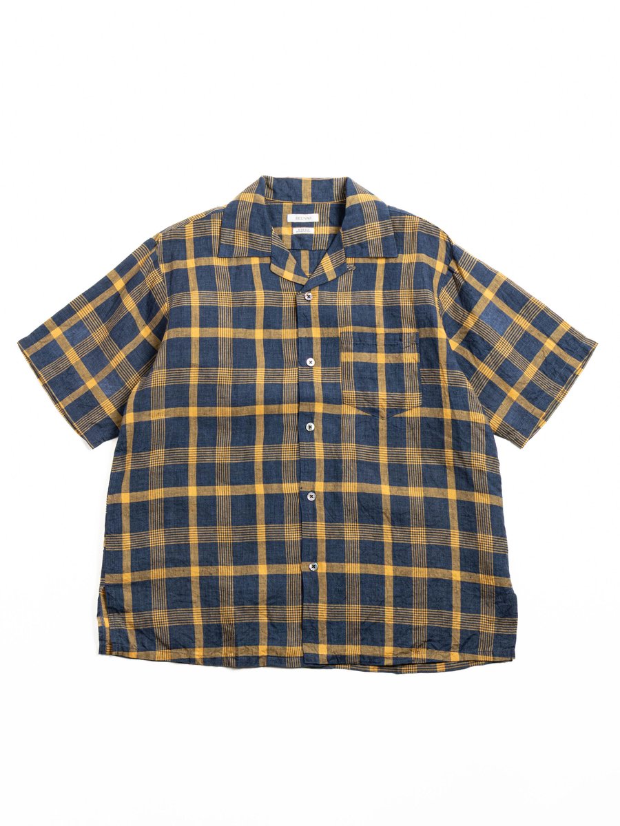 (SV&ndash;SH&ndash;032) LINEN OPEN COLLAR SHIRT NAVY YELLOW