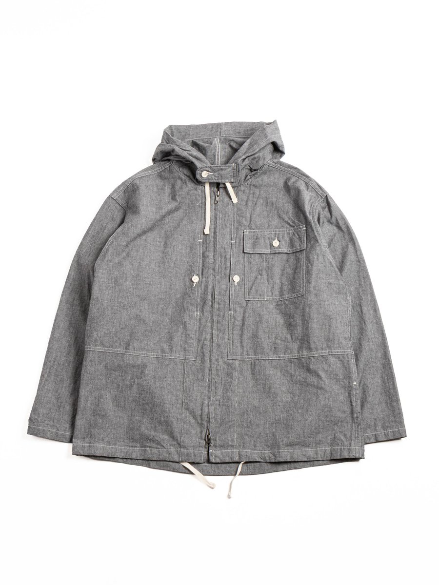 ZIP HOODED SHIRT / GREY COTTON CHAMBRAY