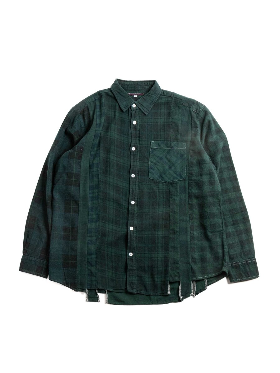 REBUILD BY NEEDLES FLANNEL  7 CUTS SHIRT OVER DYE DK. GREEN
