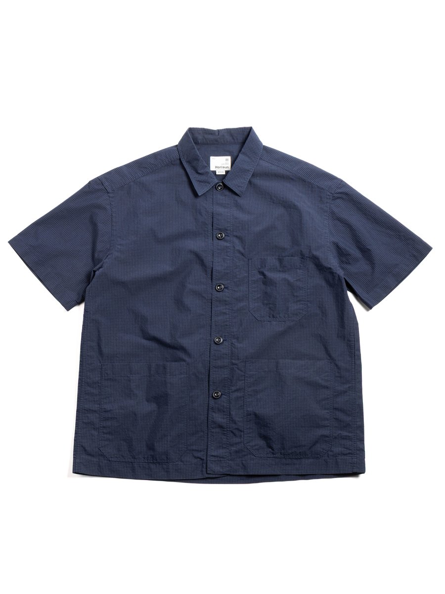 HORLISUN JOSHUA SMALL CHECK S/S SHIRT JACKET NAVY 