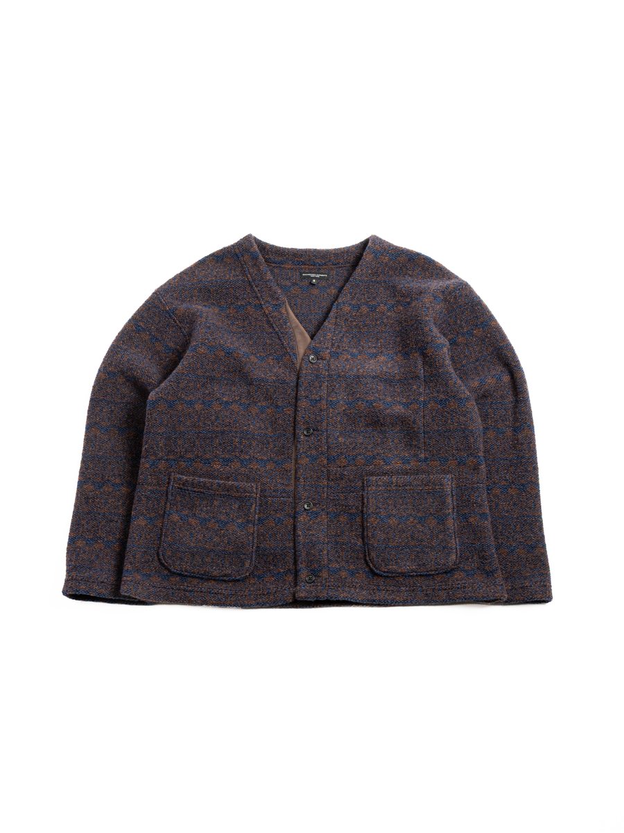 KNIT CARDIGAN / BROWN / NAVY HORIZONTAL STRIPE SWEATER KNIT
