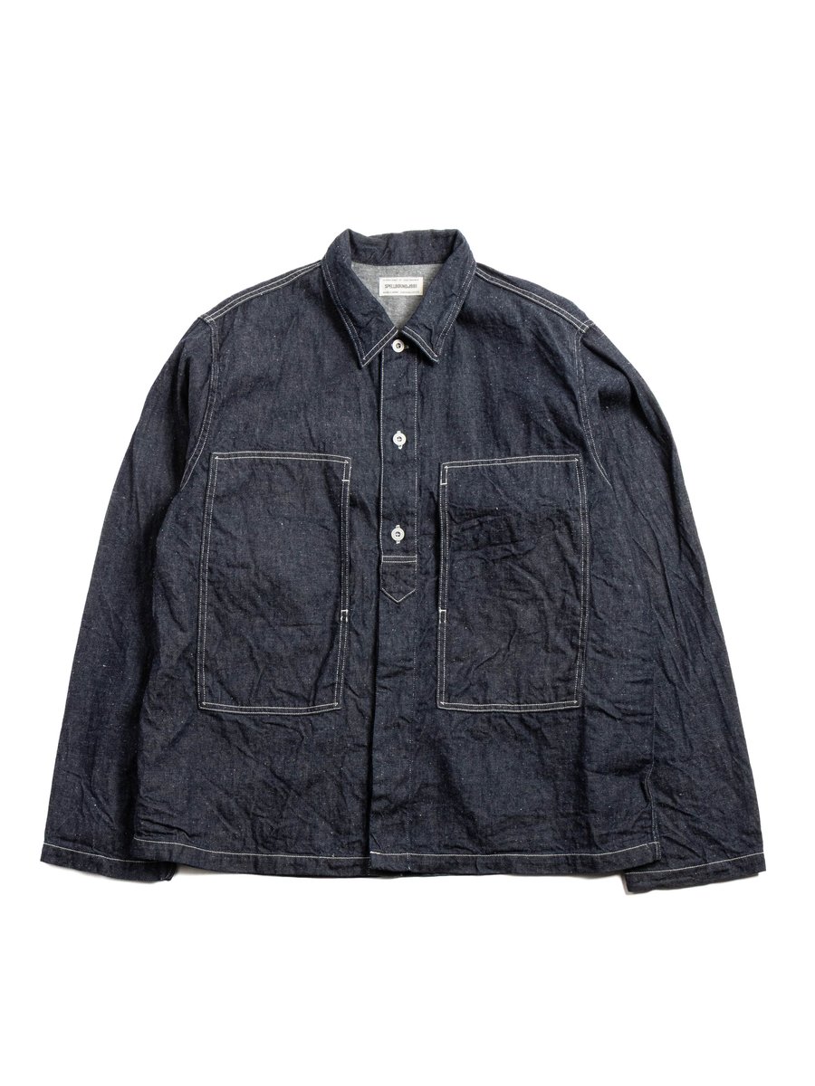 (47&ndash;706E) MILITARY SHIRT JACKET COTTON LINEN DENIM RINSED