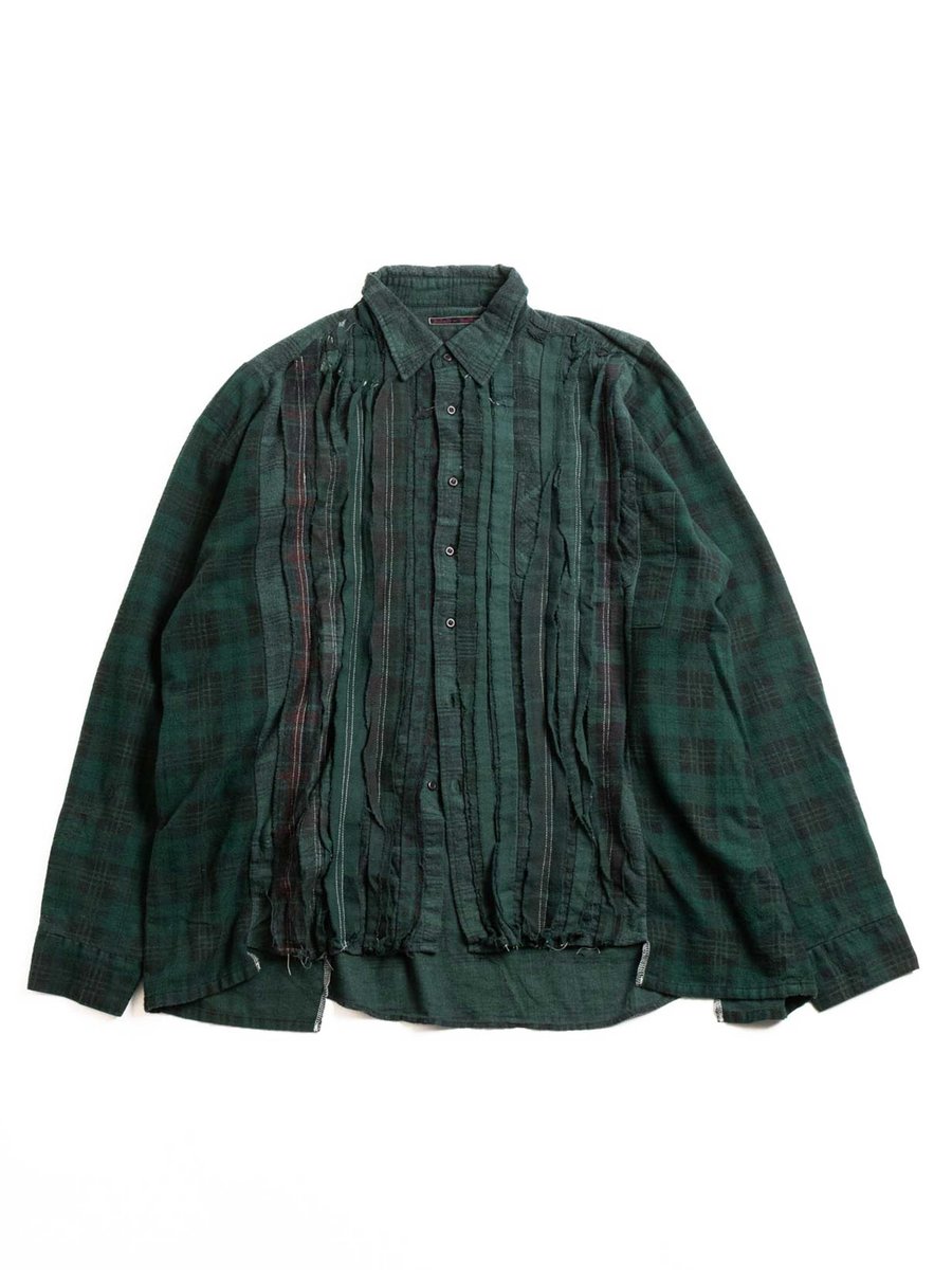 REBUILD BY NEEDLES FLANNEL SHIRT RIBBON WIDE OVER DYE GREEN (A) 