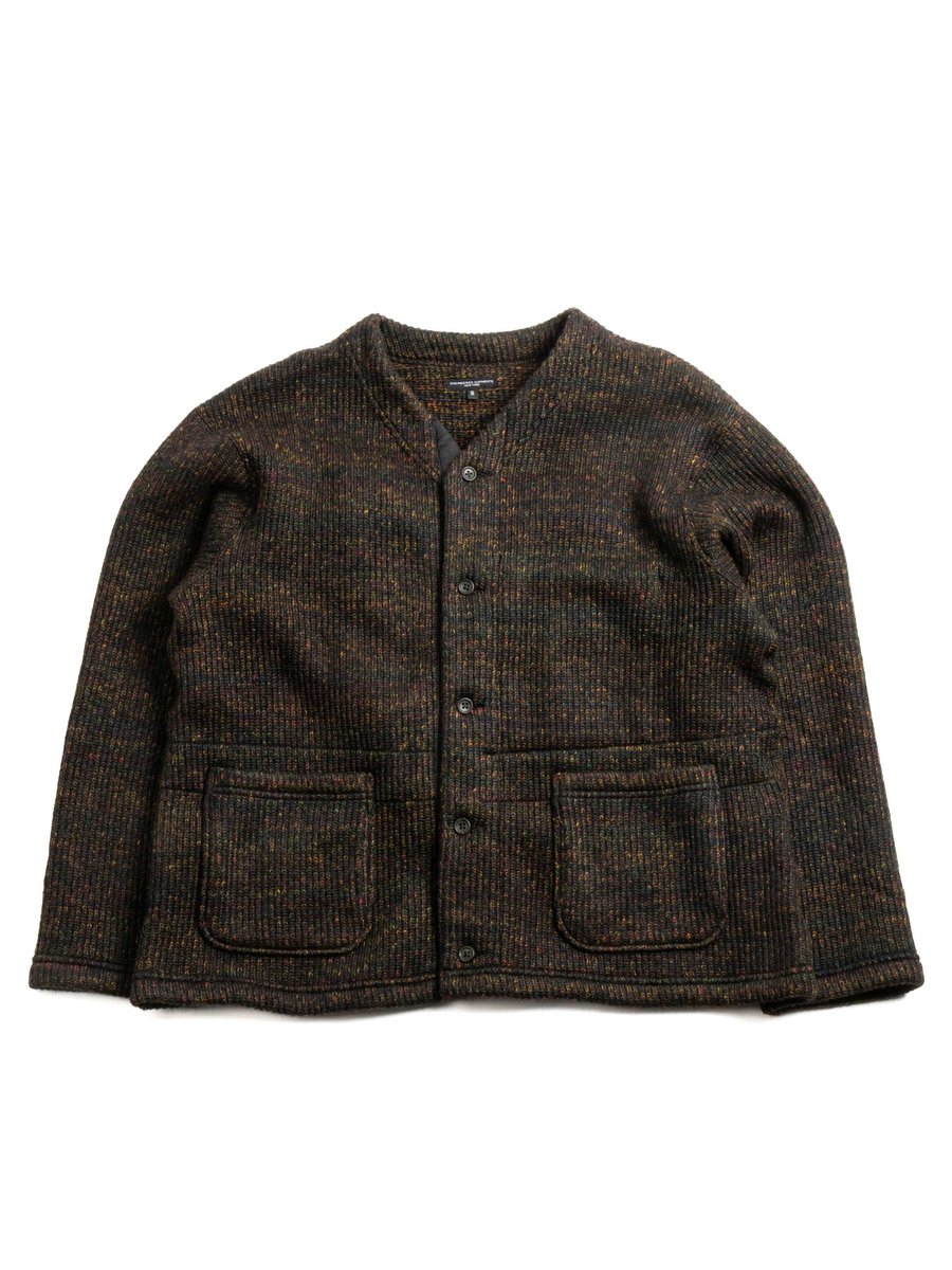 KNIT CARDIGAN BROWN WOOL POLY NEP SWEATER 