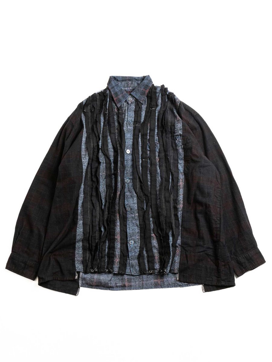 REBUILD BY NEEDLES FLANNEL SHIRT RIBBON WIDE OVER DYE BLACK (A) 