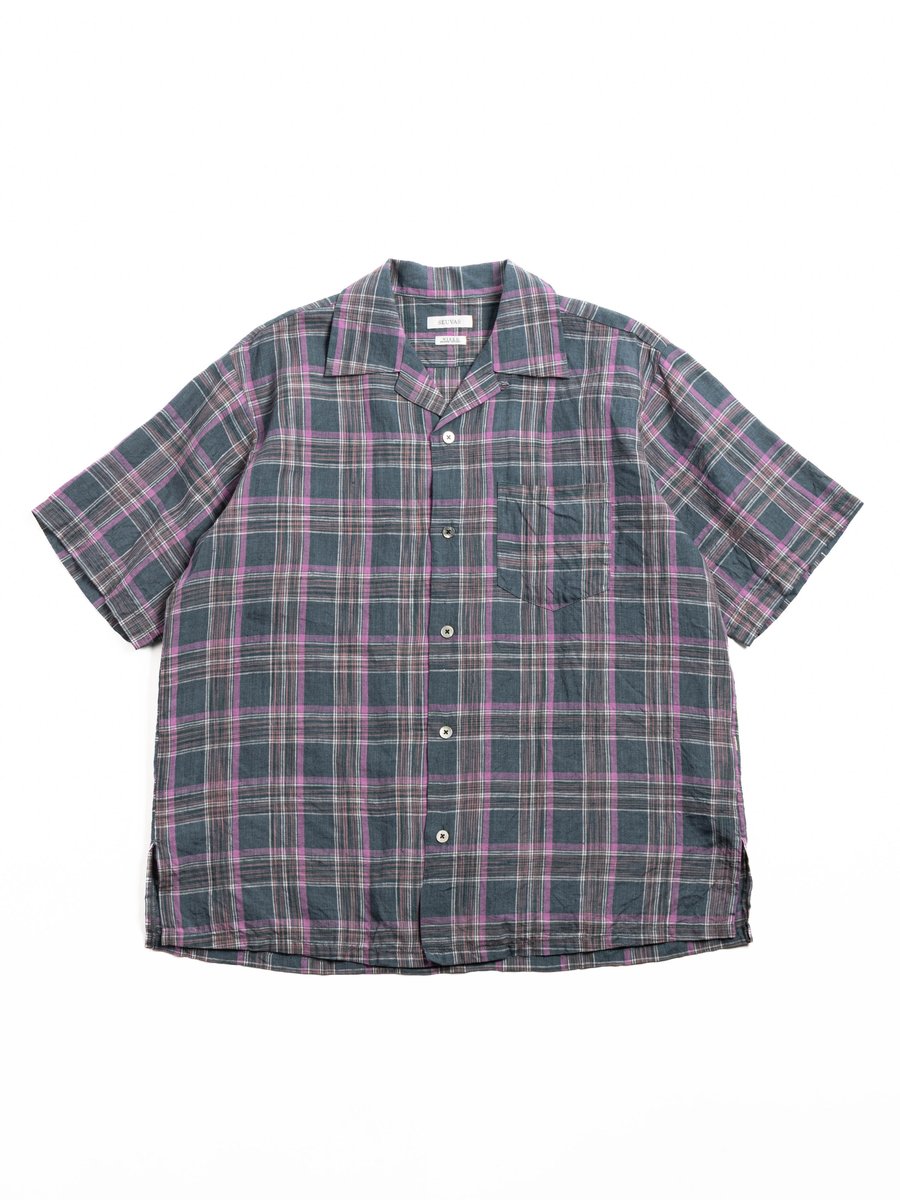 (SV&ndash;SH&ndash;033) LINEN OPEN COLLAR SHIRT GREEN