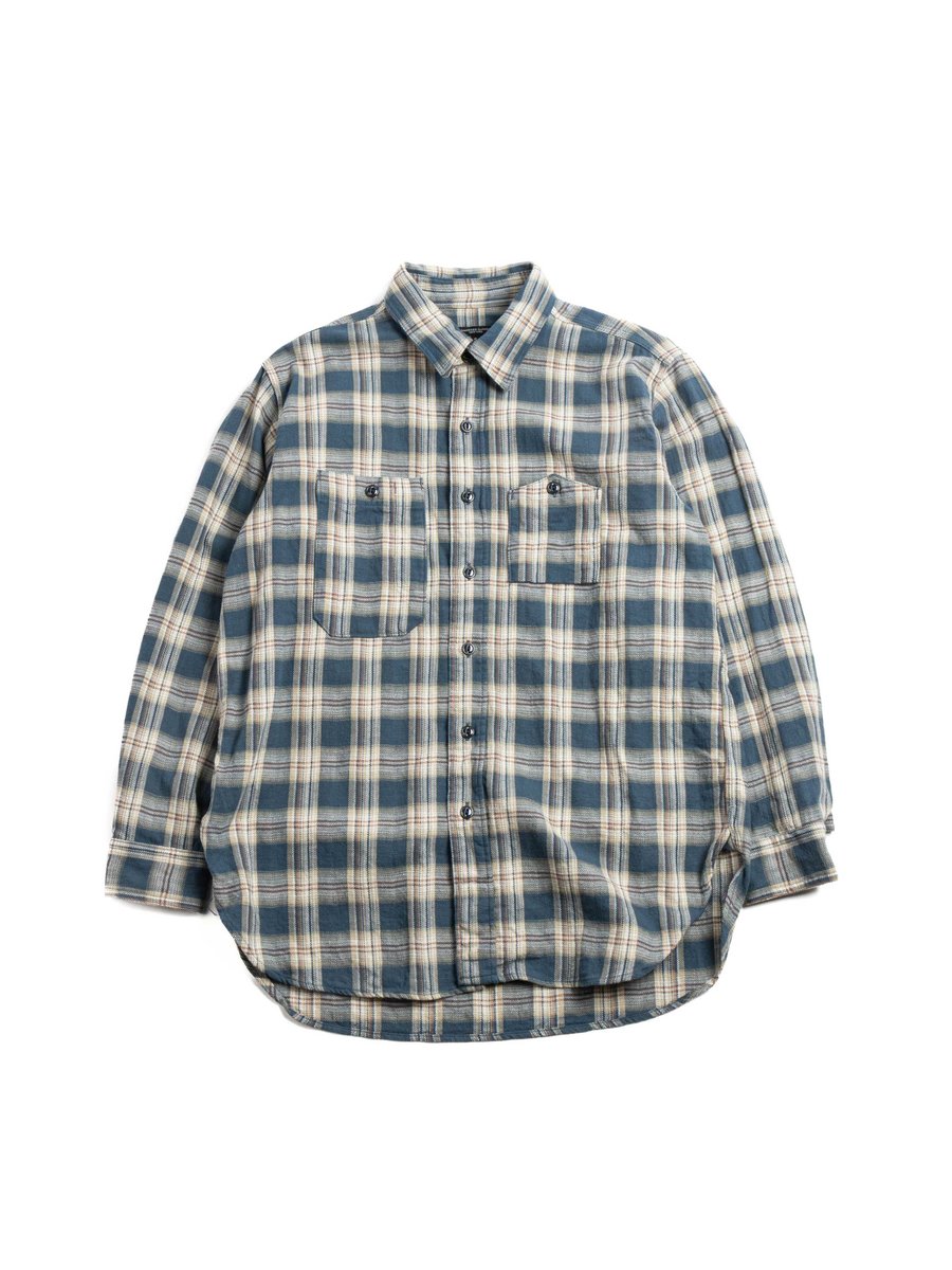 WORK SHIRT NAVY COTTON PLAID JACQUARD