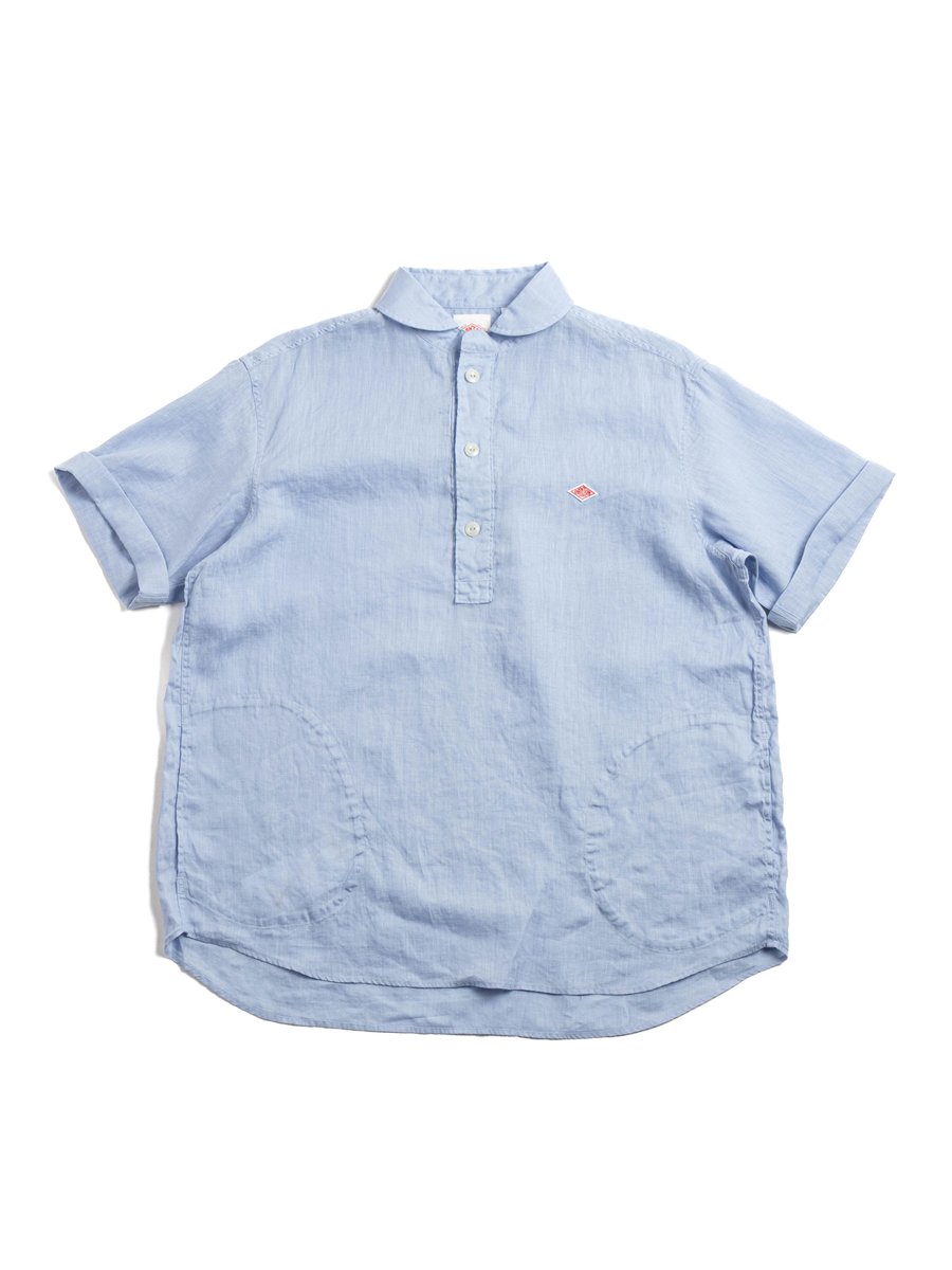 ROUND COLLAR P.O SHIRT S/S LINEN DK. SAX
