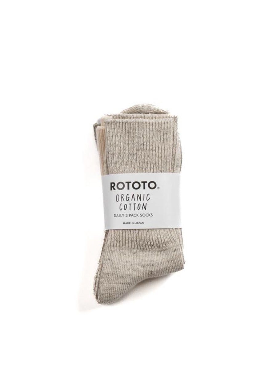 DAILY ORGANIC 3 PACK CREW SOCKS ECRU GRAY