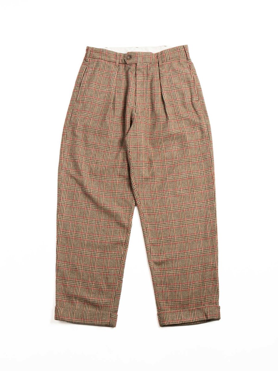 CARLYLE PANT / TAN / RED WOOL POLY GLEN PLAID