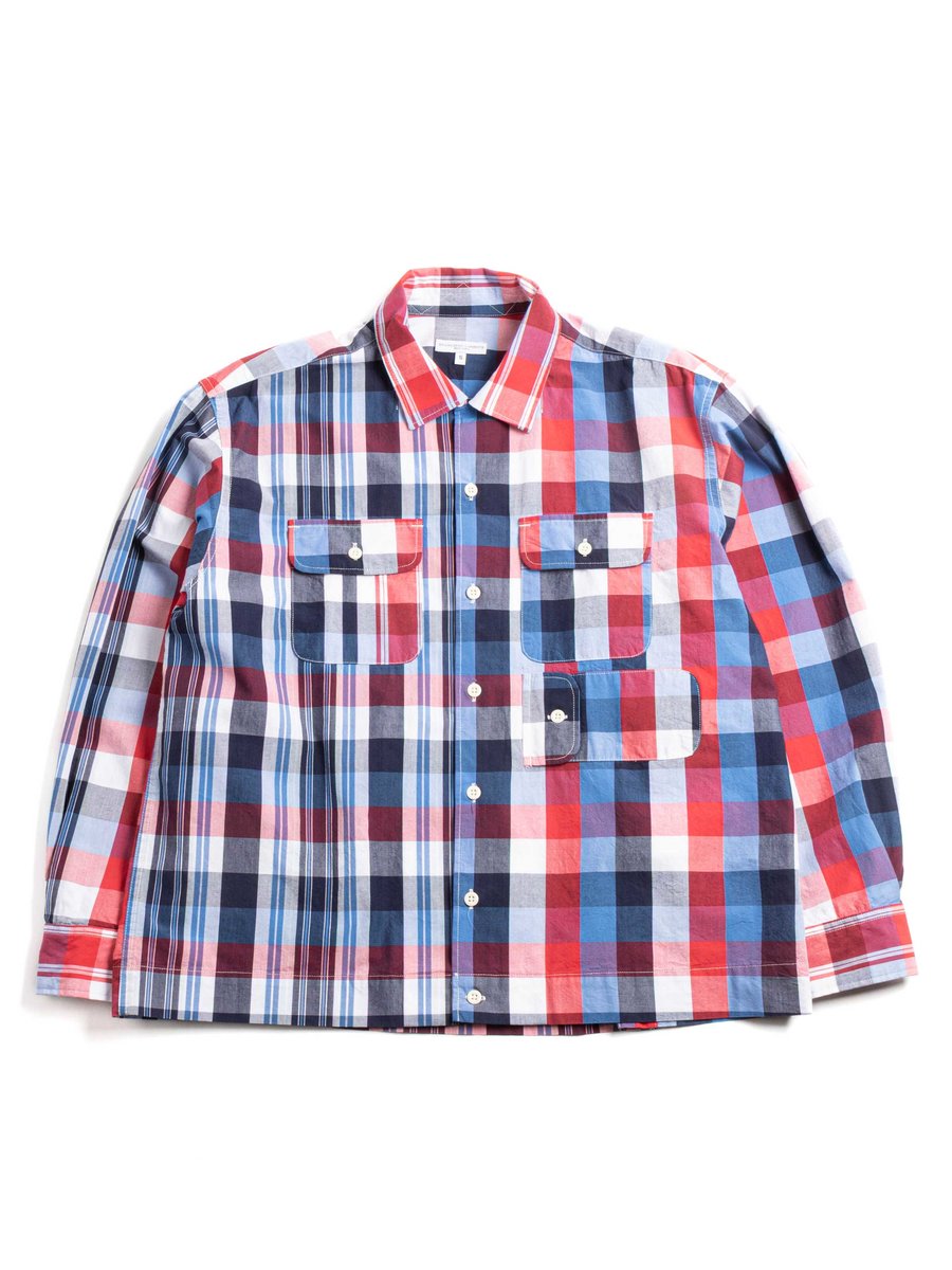 BOWLING SHIRT BLUE/RED MIX PATTERN BLOCK CHECK