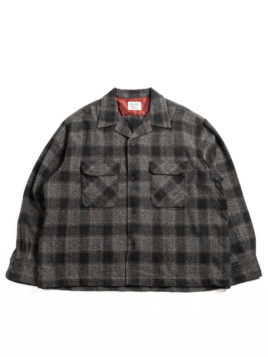H.UNIT OMBRE CHECK OPEN COLLAR SHIRT BLACK