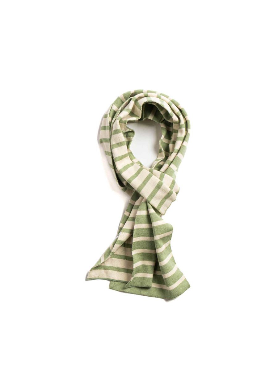 (R4988) ORGANIC COTTON BRETON STRIPE STOLE L.GREEN/ECRU