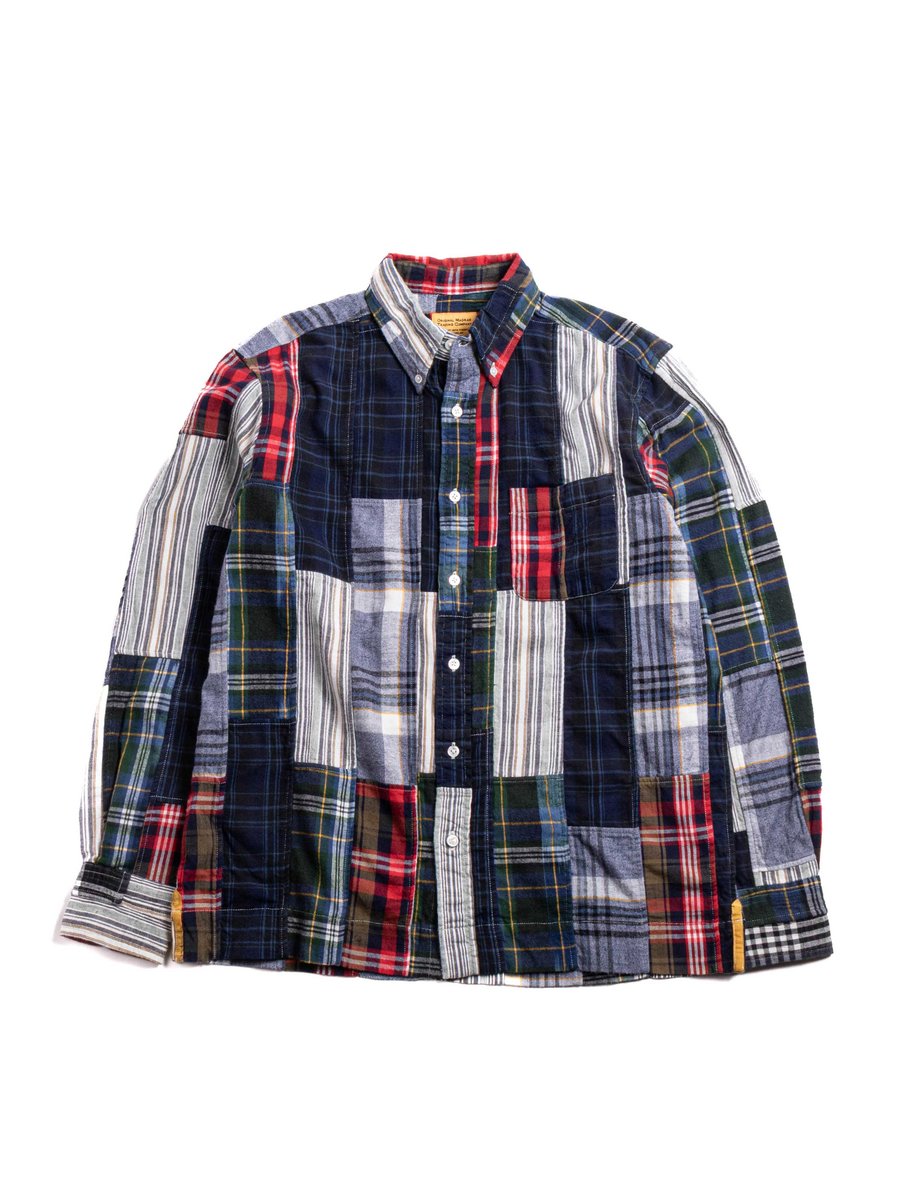 (OM45475.10) TBB HAND WOVEN WINTER MADRAS PATCHWORK B.D. STRAIGHT HEM SHIRT