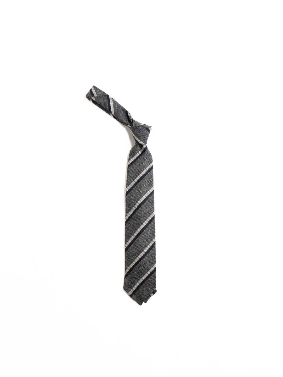DOUBLE STRIPE WOOL TIE GREY WHITE