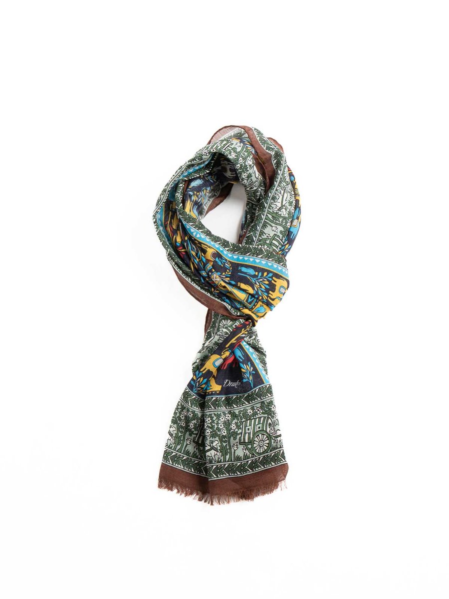 ELEPHANT VILLAGE PRINTED SCARF NAVY