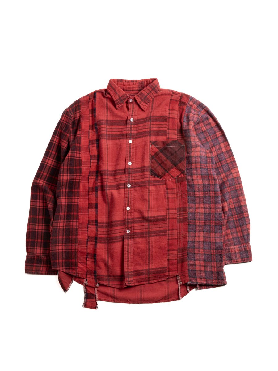 REBUILD BY NEEDLES FLANNEL  7 CUTS SHIRT OVER DYE RED