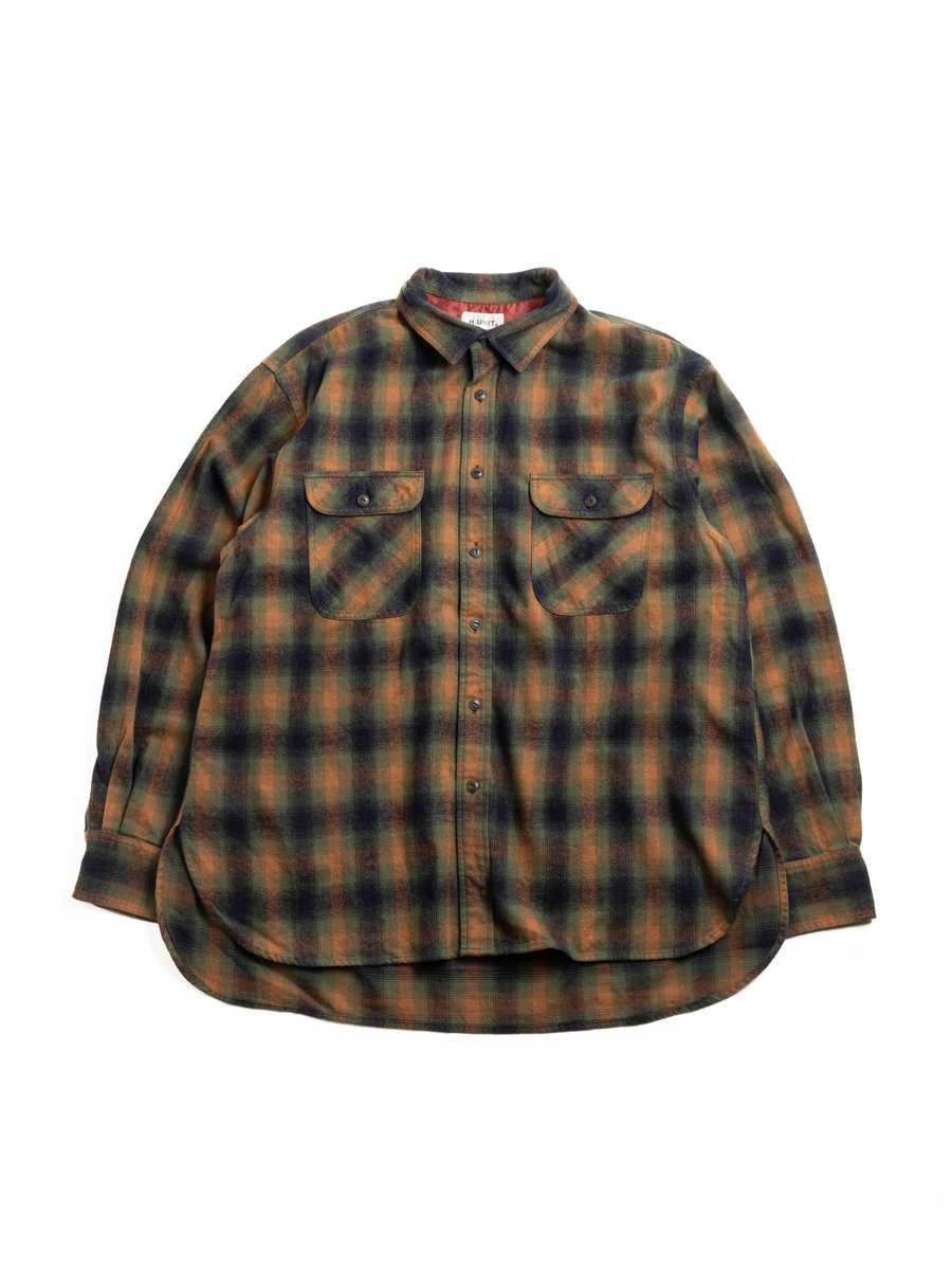 H.UNIT FLANNEL WORK SHIRT GREEN CHECK 