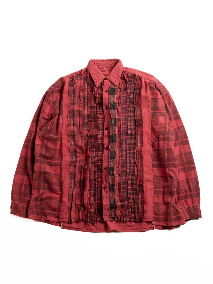 REBUILD BY NEEDLES FLANNEL SHIRT RIBBON SHIRT WIDE RED