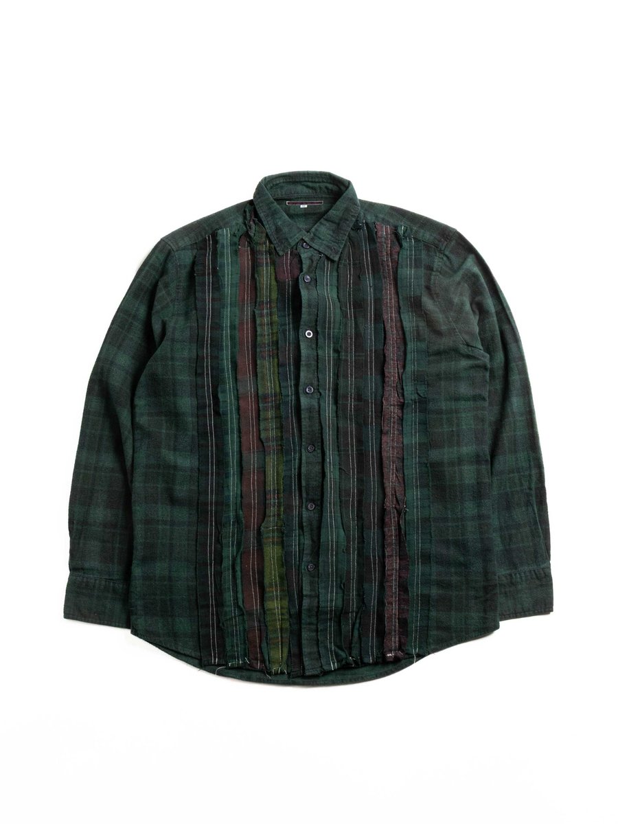 REBUILD BY NEEDLES FLANNEL SHIRT RIBBON SHIRT OVERDYE GREEN