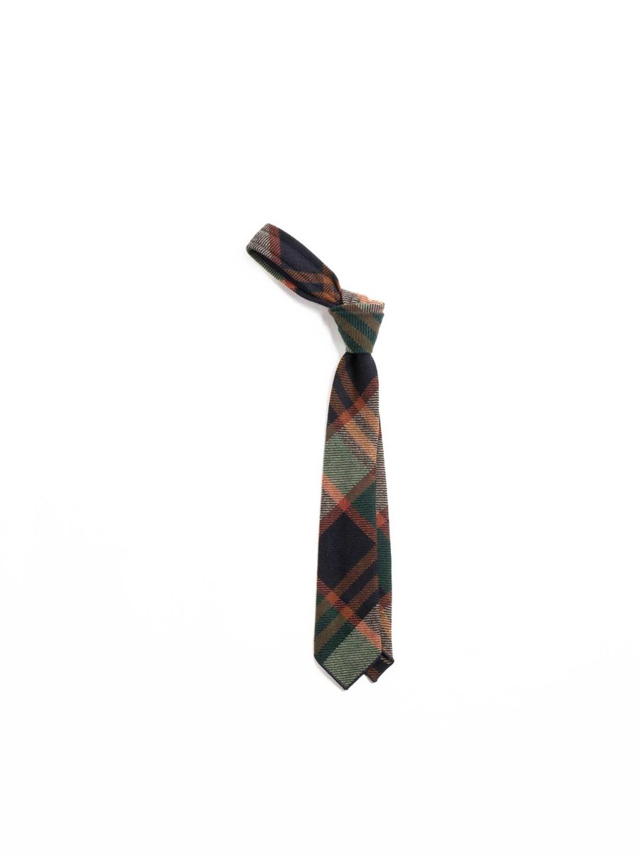 NECK TIE NAVY/BROWN HEAVY WOOL PLAID