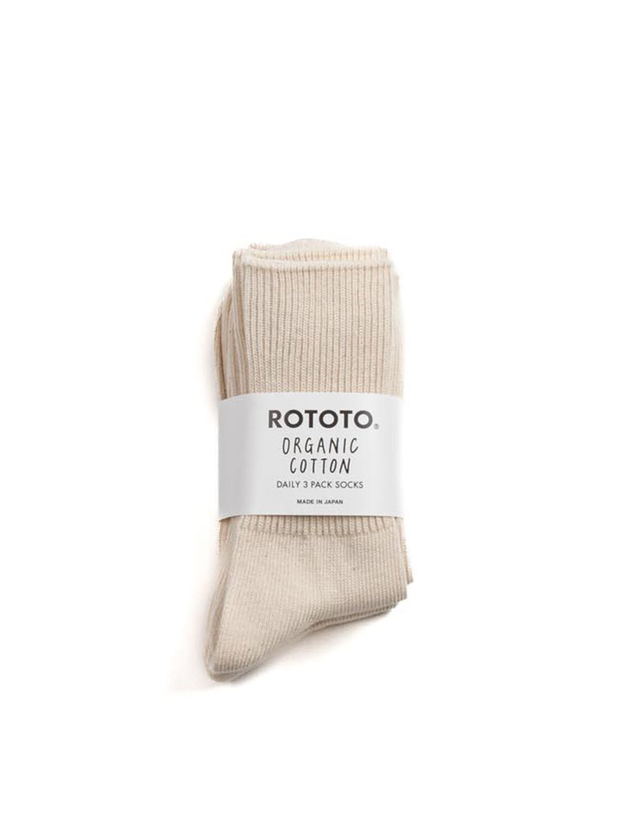 DAILY ORGANIC 3 PACK CREW SOCKS ECRU