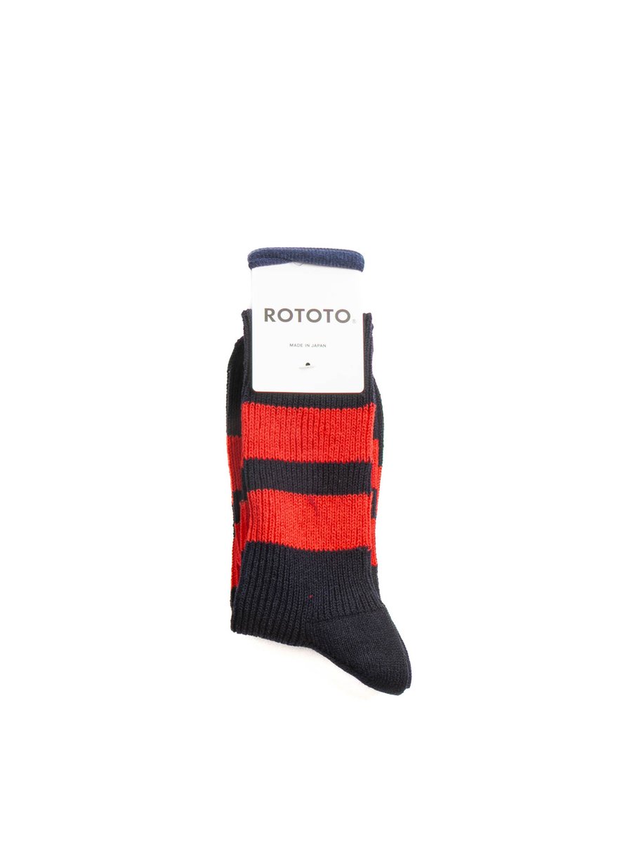 (R1619) RECYCLED COTTON STRIPE SOCKS NAVY / RED