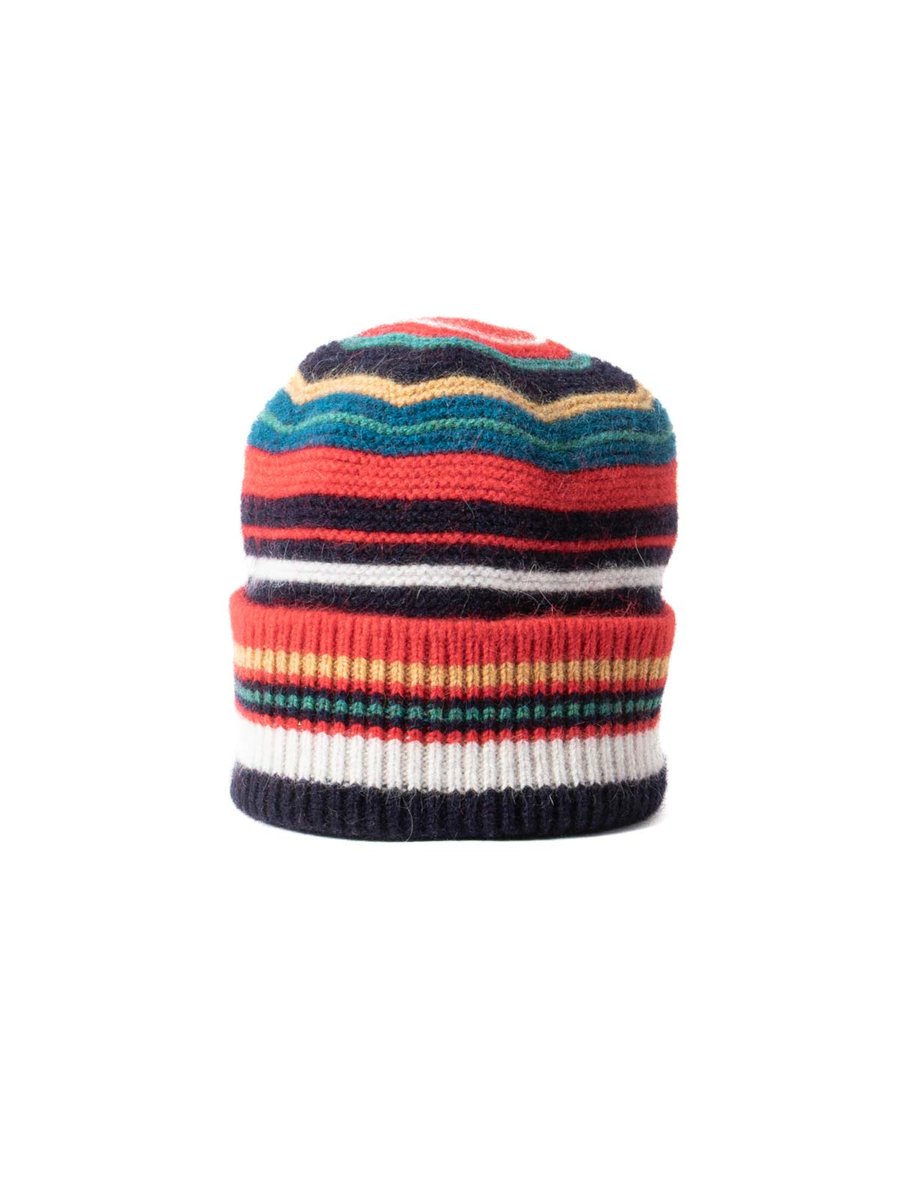 PURL STITCH STRIPED BEANIE RED & BLUE