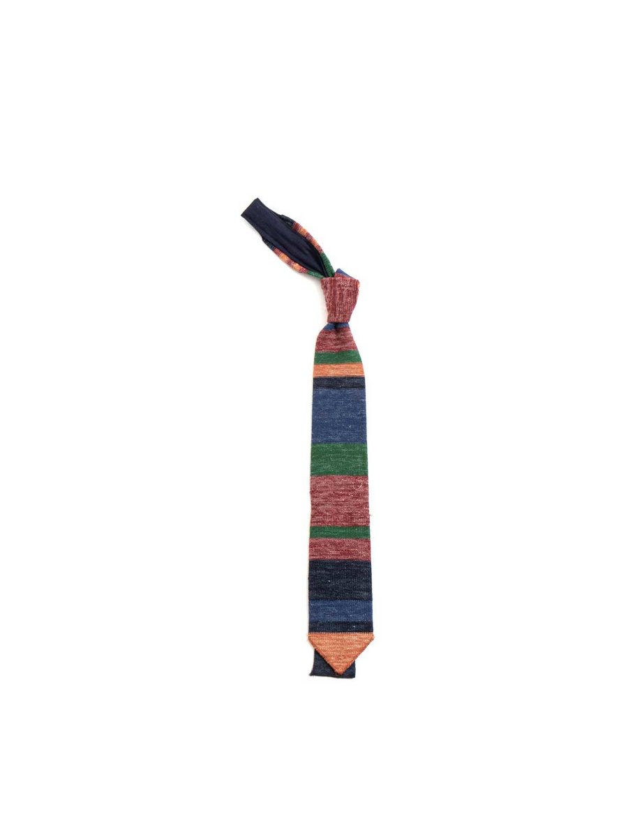 KNIT TIE NAVY GREEN HORIZONTAL STRIPE