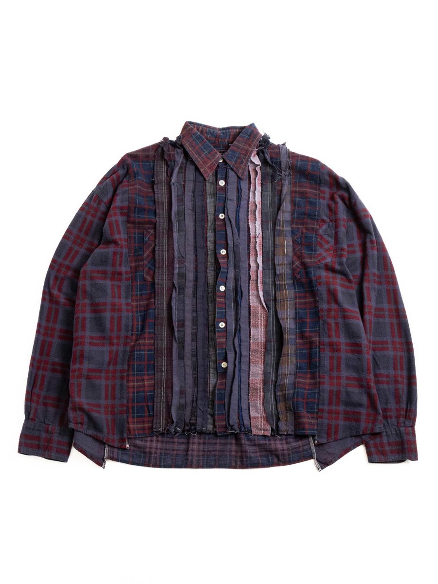 REBUILD BY NEEDLES FLANNEL SHIRT RIBBON WIDE OVER DYE BLUE (B)