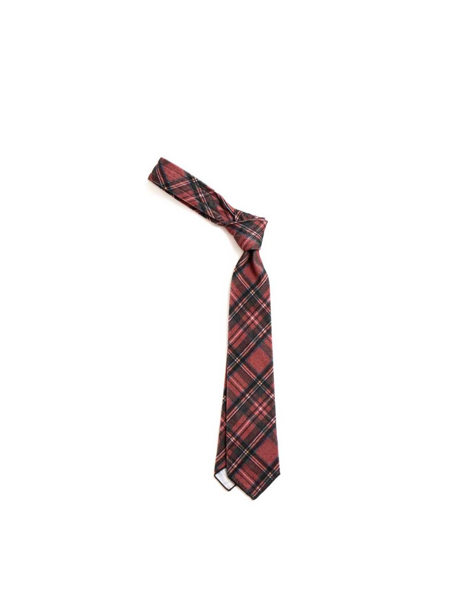 NECK TIE RED TARTAN CHECK PRINT CORDUROY