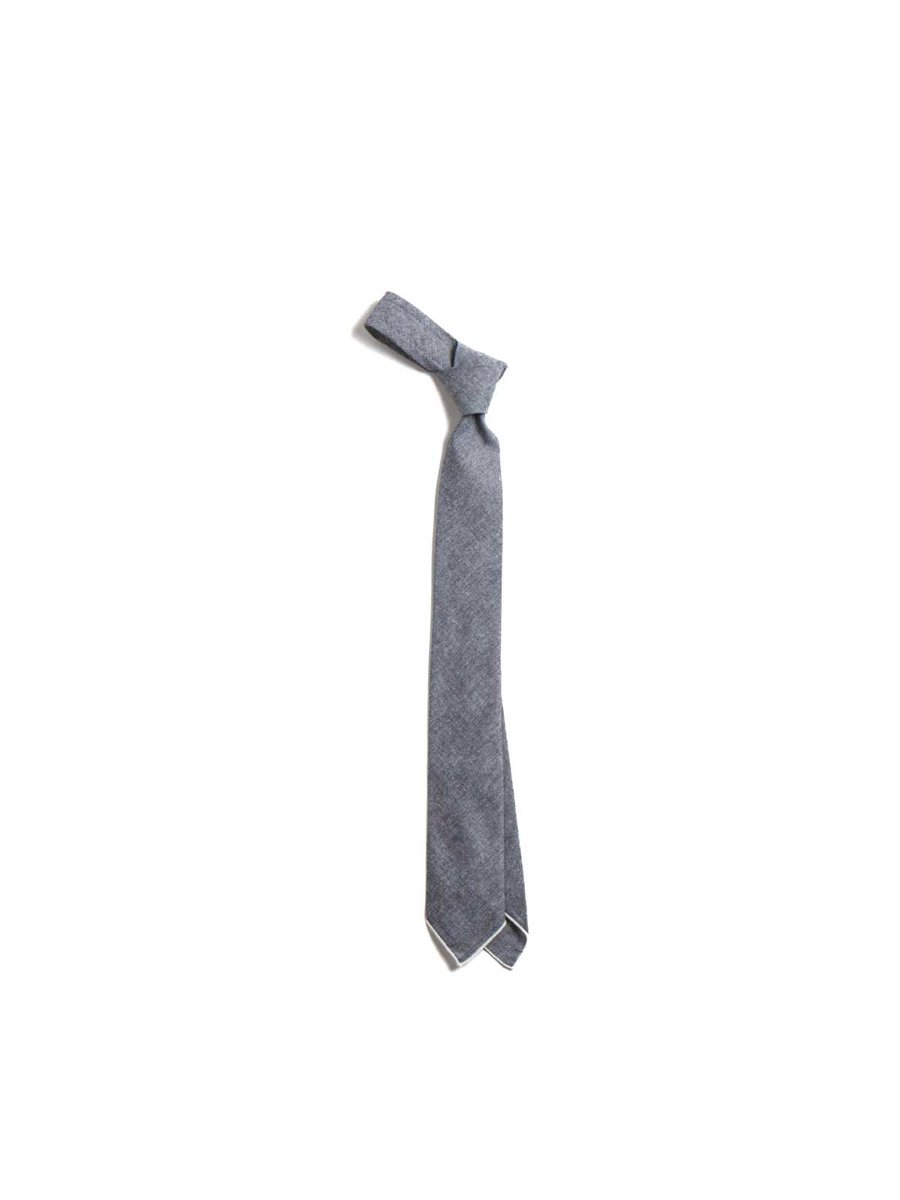 NARROW TIE GREY COTTON CHAMBRAY 