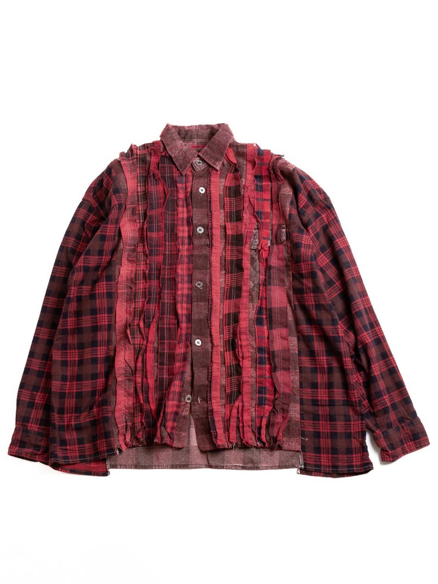 REBUILD BY NEEDLES FLANNEL SHIRT RIBBON WIDE OVER DYE RED (A)