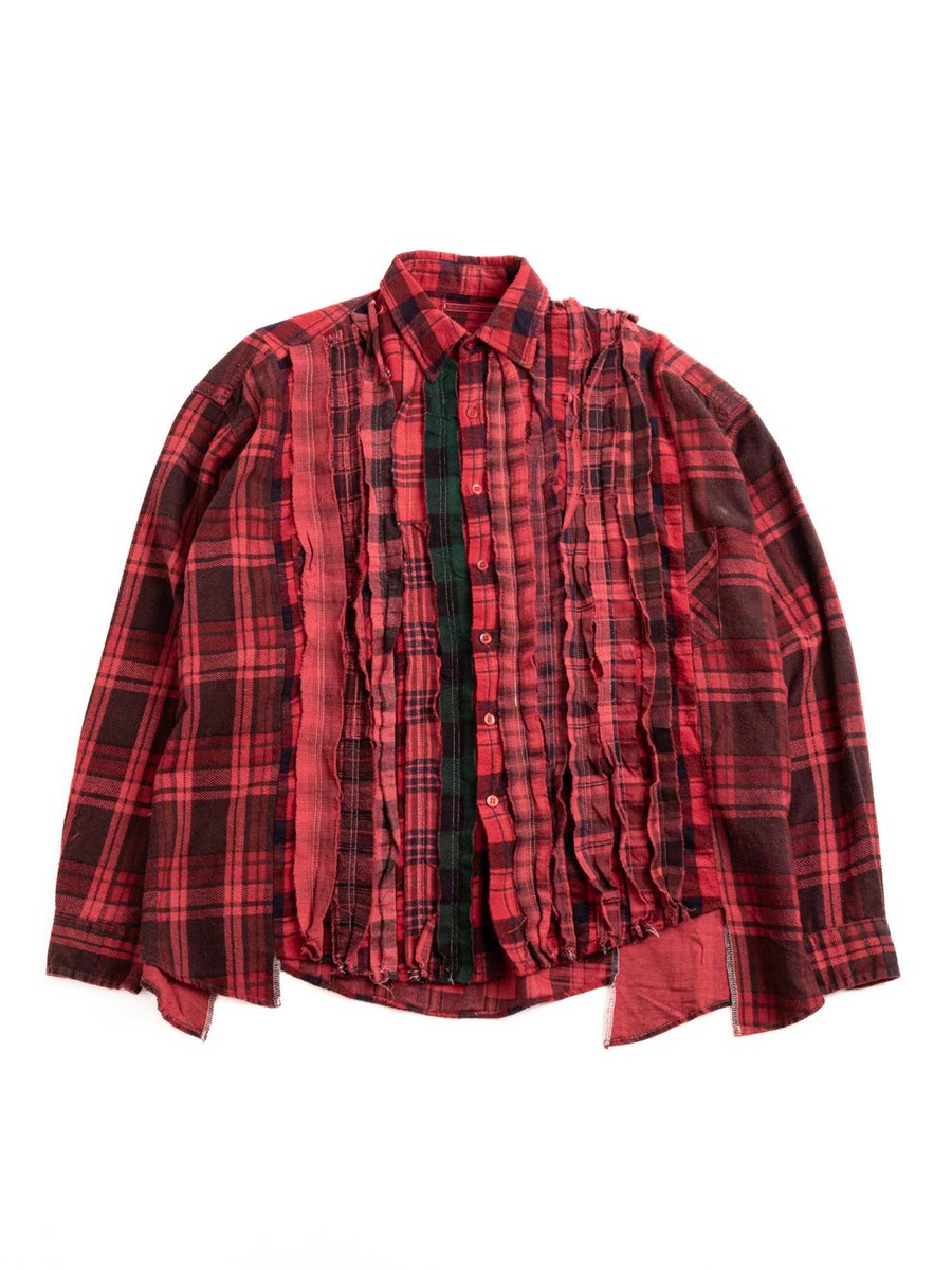 REBUILD BY NEEDLES FLANNEL SHIRT RIBBON WIDE OVER DYE RED (C)