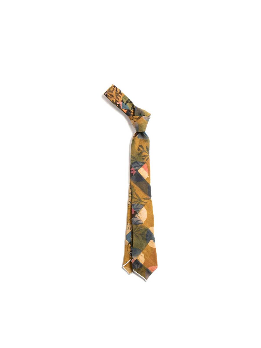 NARROW TIE OLIVE COTTON MULTI PATTERN PATCH
