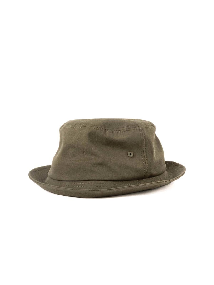 PORKPIE HAT OLIVE COTTON SANDED CLOTH