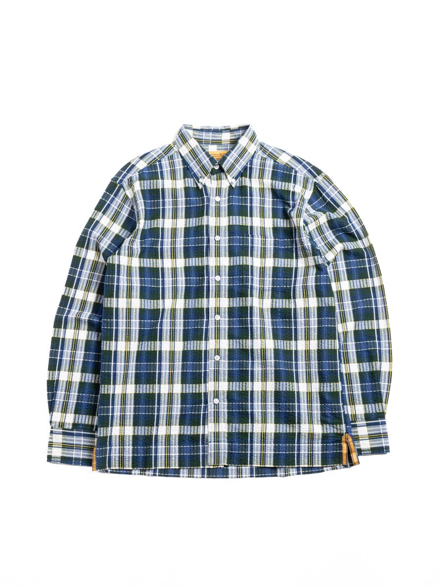 (OM45645.35) SEERSUCKER WEAVE MADRAS CHECK B.D. SHIRT NAVY MULTI 