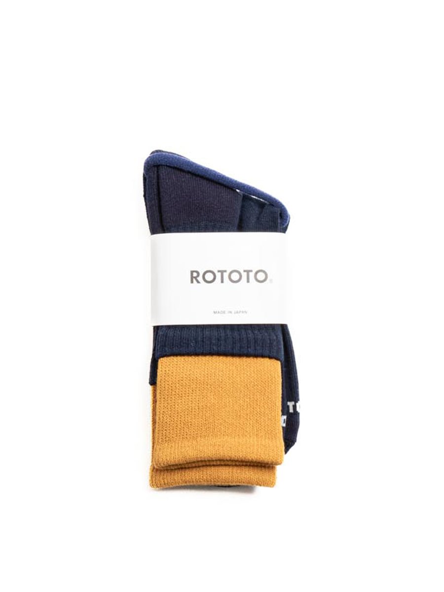 ORGANIC COTTON DOUBLE LAYER CREW SOCK D.YELLOW/NAVY