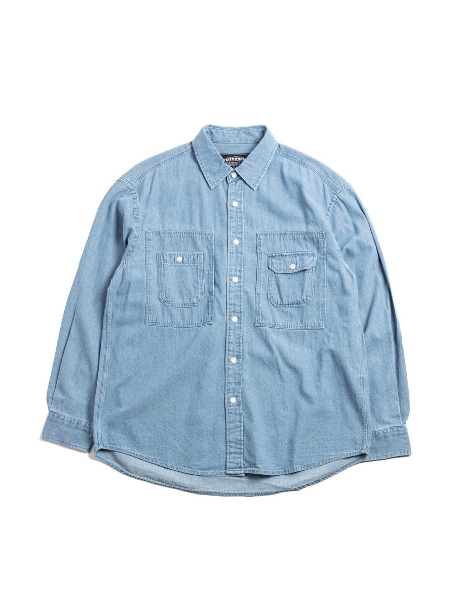 BLEACH DENIM UTILITY SHIRT MID BLUE 