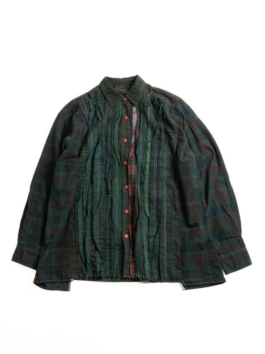 REBUILD BY NEEDLES FLANNEL SHIRT RIBBON WIDE OVER DYE GREEN (C) 