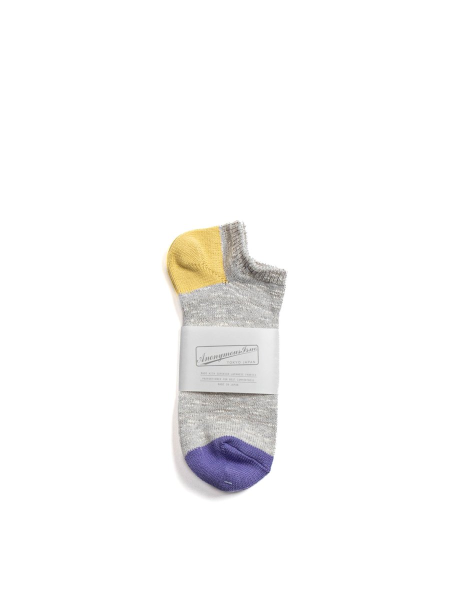 3 COLOUR SLUB ANKLE SOCK L.GREY MELANGE