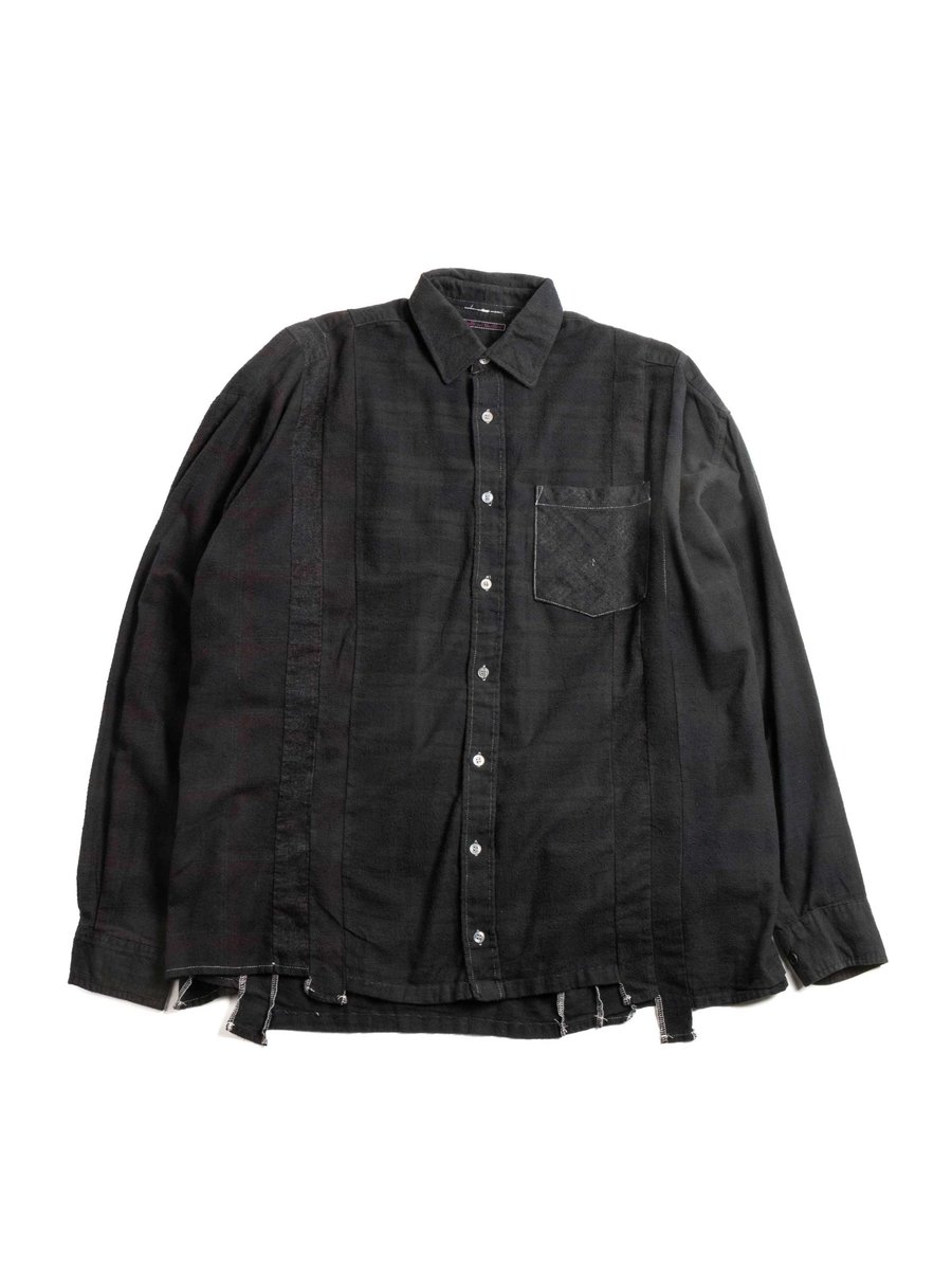 REBUILD BY NEEDLES FLANNEL 7 CUTS SHIRT WIDE OVER DYE BLACK