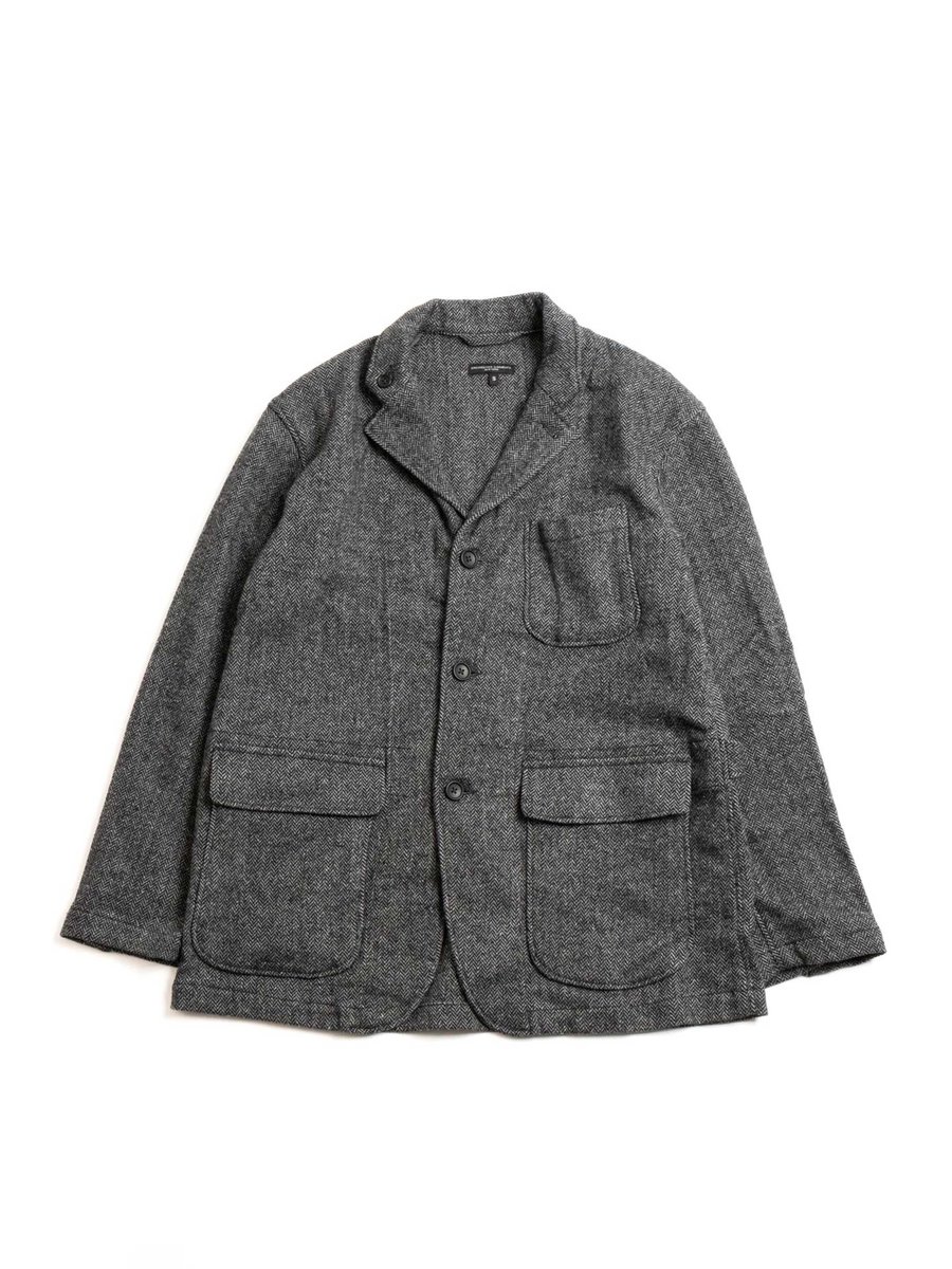 LOITER JACKET GREY POLY WOOL HERRINGBONE 