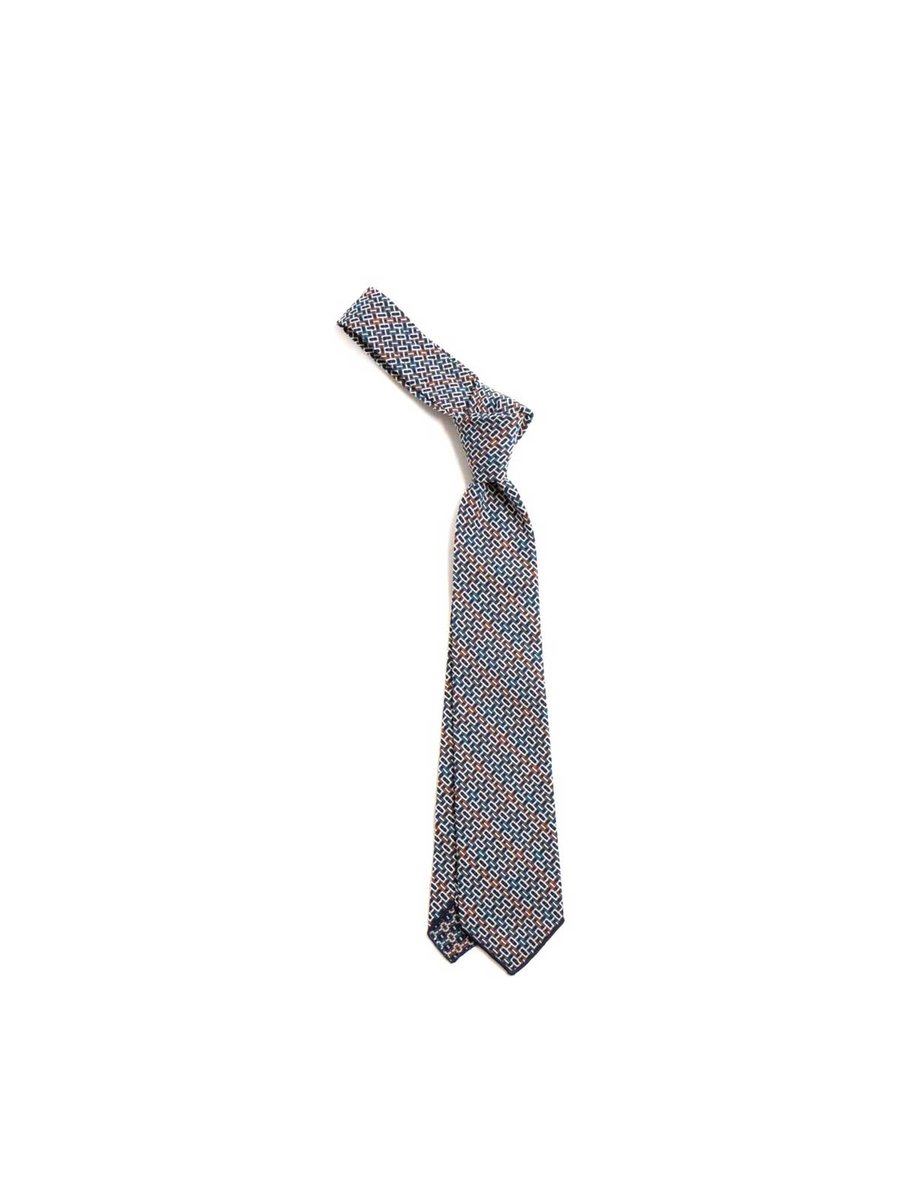 NECK TIE NAVY BROWN COTTON GEO JACQUARD