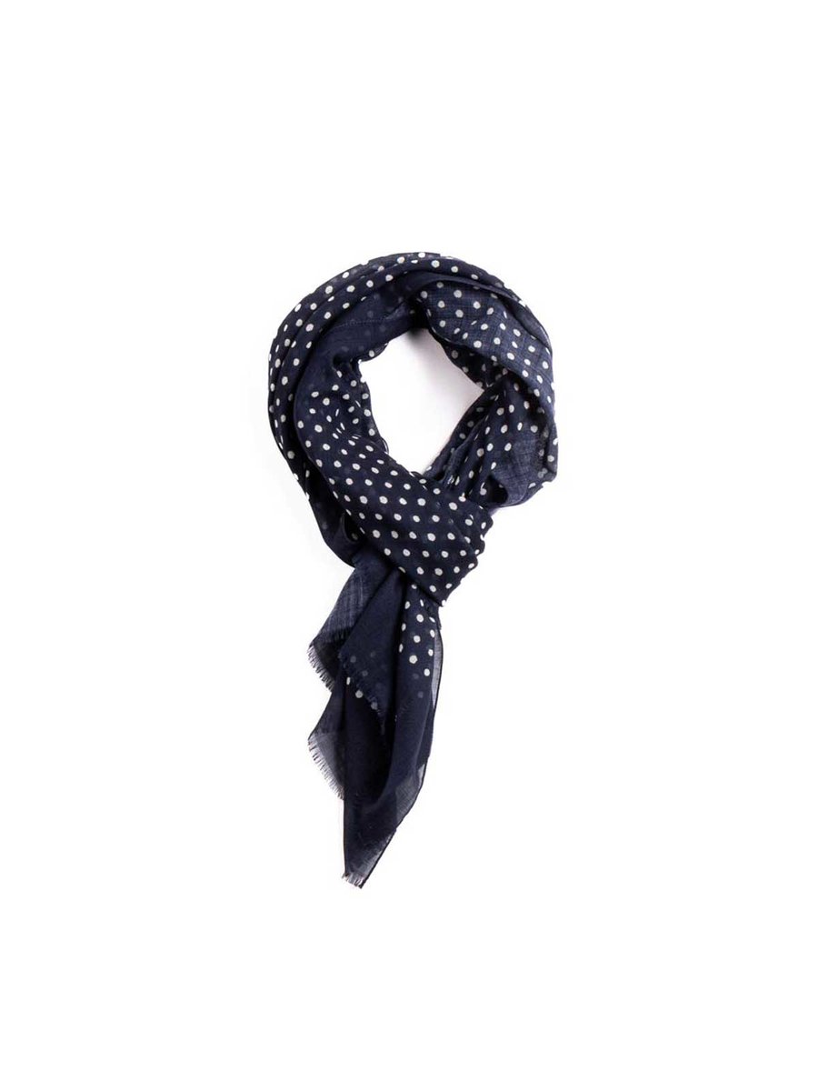 NAVY POLKA DOT WOOL SCARF