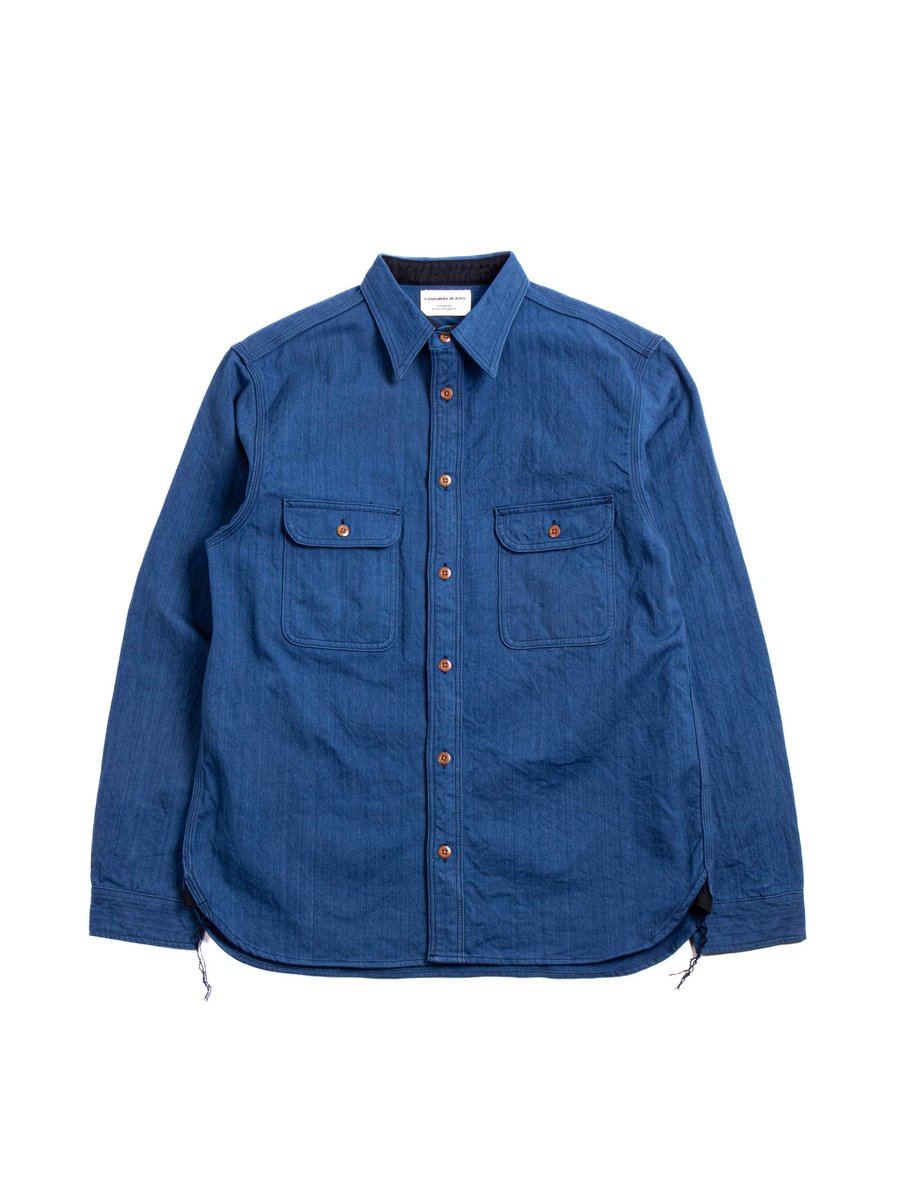 SSS25–AHB INDIGO / LIGHT BLUE HERRINGBONE WORK SHIRT